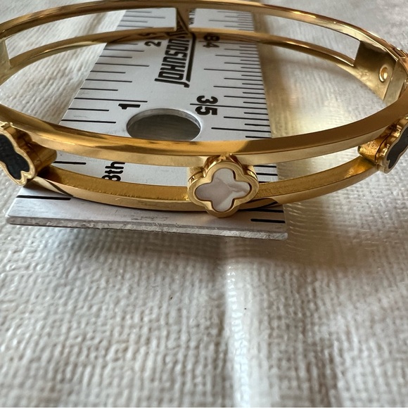 Gold-Tone Hinged Bracelet with Enamel and White Flower Accent - Picture 6 of 6